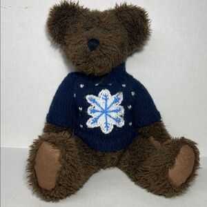 Boyds Bears 10” Plush Dark Brown Bear with Snowflake Sweater
